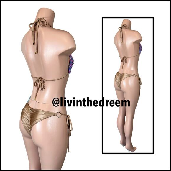 Beach Bunny Paparazzi Triangle Top XL & Tie Side Bottom M- Blue/Pink $270 - Picture 8 of 14